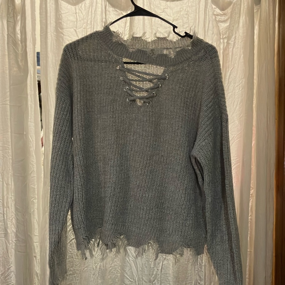 Planet Gold Gray Crew Neck Sweater Soft and Versatile